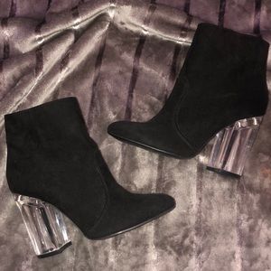 Black suede booties with clear block heel S7